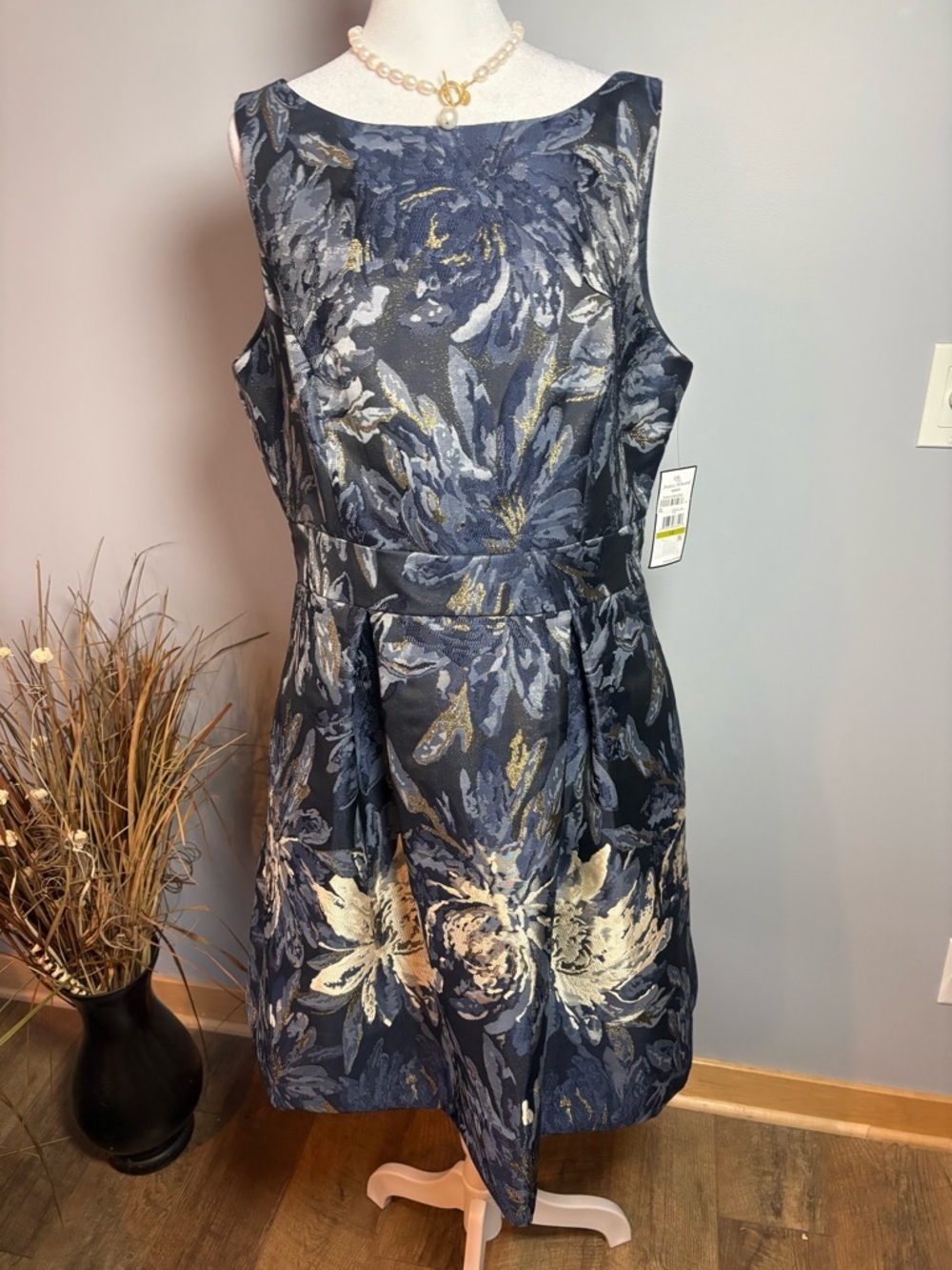 NWT Jessica Howard Navy Gold Floral Dress Size 14 Fit & Flare - Picture 13 of 13